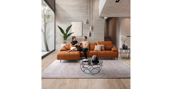 ECKSOFA in Echtleder Cognac 165/313 cm - Cognac/Schwarz, Design, Leder/Metall (165/313cm) - Emilio Belluti