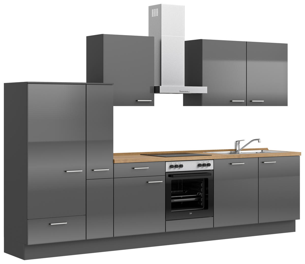 KÜCHENBLOCK Flash 330 cm  in Eichefarben, Schieferfarben  - Schieferfarben/Edelstahlfarben, MODERN, Holzwerkstoff/Metall (330cm) - Nobilia
