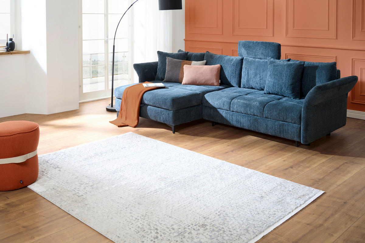 ECKSOFA in Chenille Blau  - Blau/Schwarz, KONVENTIONELL, Textil/Metall (291/153cm) - Hom`in