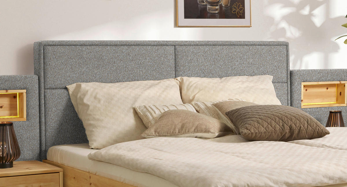 BETT 180/200 cm  in Zirbelkieferfarben, Greige   - Greige/Zirbelkieferfarben, Natur, Holz/Textil (180/200cm) - Valnatura