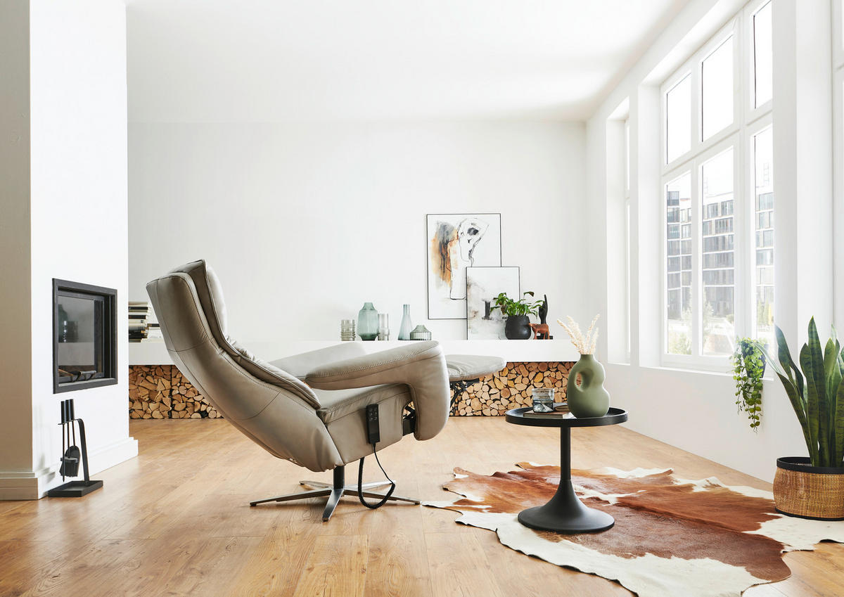 RELAXSESSEL in Leder Grau  - Edelstahlfarben/Grau, Design, Leder/Metall (83/116/87cm) - Valdera