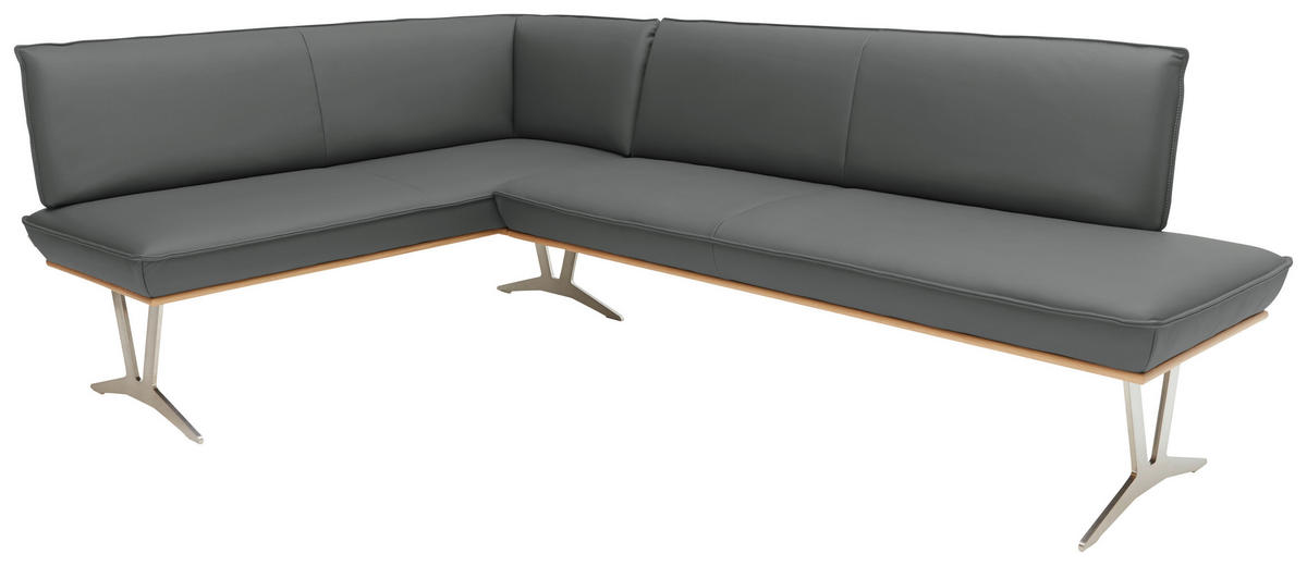 ECKBANK in Holz, Metall, Leder Dunkelgrau  - Edelstahlfarben/Dunkelgrau, Design, Leder/Holz (162/257cm) - Ambiente
