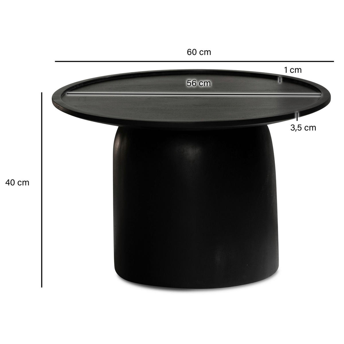 COUCHTISCH Mangoholz massiv rund Schwarz  - Schwarz, Design, Holz (60/40cm) - MID.YOU