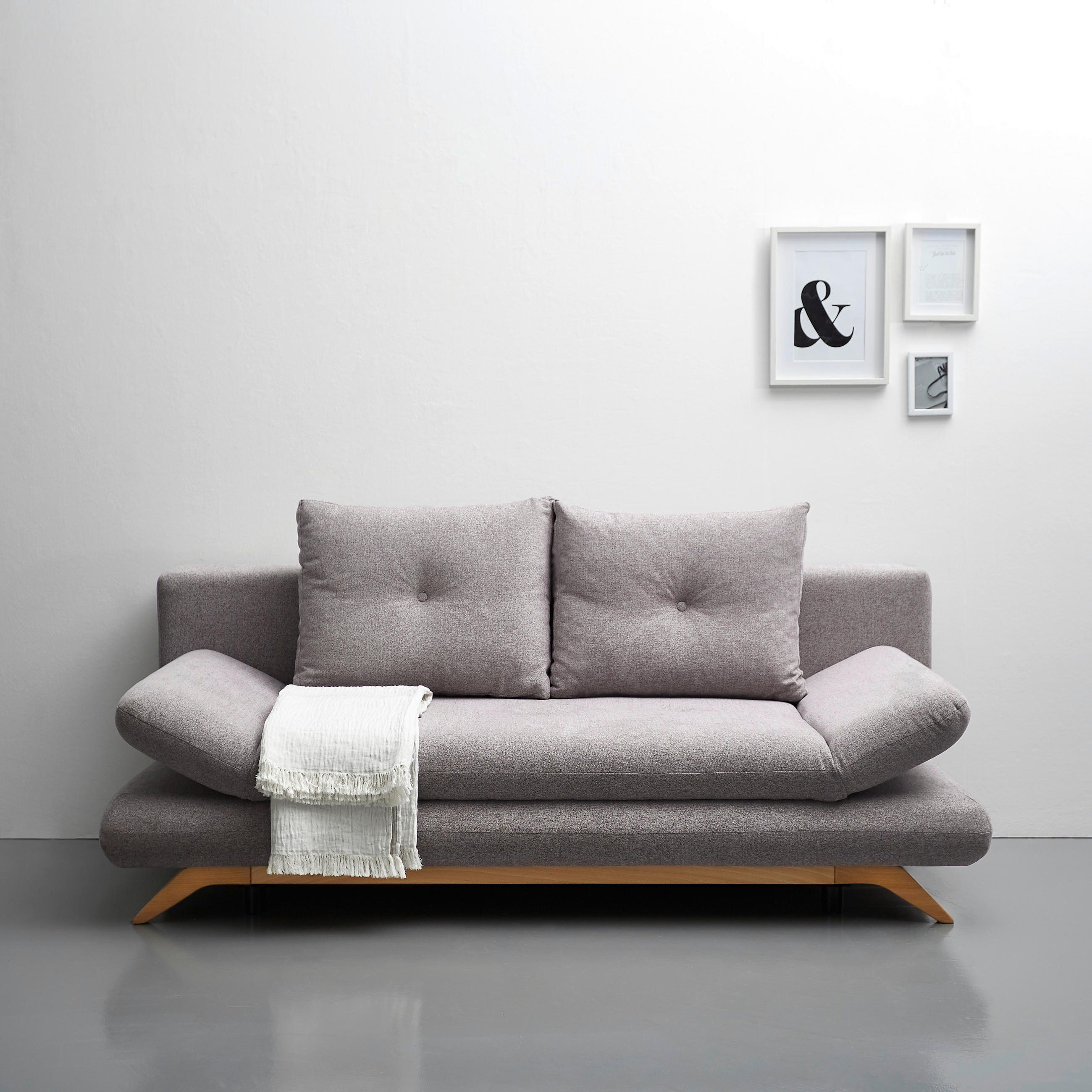 SCHLAFSOFA Flachgewebe Grau, Altrosa  - Buchefarben/Altrosa, KONVENTIONELL, Holz/Textil (205/86/94cm) - Carryhome
