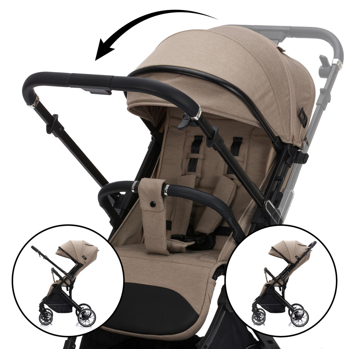 KIŠOBRAN KOLICA   - crna/taupe, Basics, tekstil/metal (73/55/107cm) - Fillikid