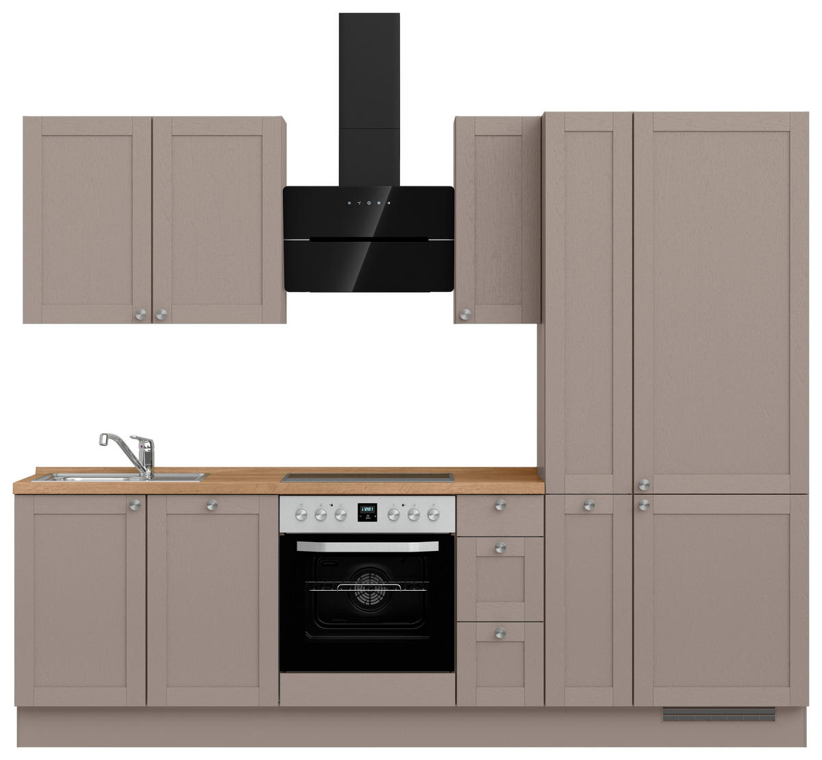 KÜCHENBLOCK Frame 270 cm  in Eichefarben, Beigebraun  - Edelstahlfarben/Eichefarben, MODERN, Holzwerkstoff/Metall (270cm) - Nobilia