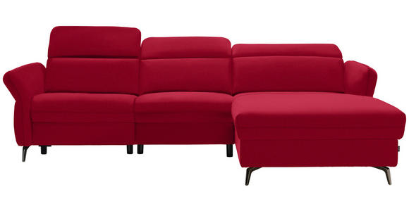 ECKSOFA in Echtleder Rot  - Rot/Schwarz, Natur, Leder/Metall (285/199cm) - Valnatura