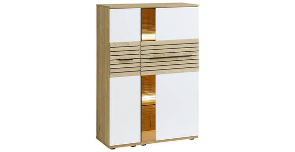 HIGHBOARD 90/131/40 cm  - Eichefarben/Schwarz, KONVENTIONELL, Glas/Holzwerkstoff (90/131/40cm) - Venda