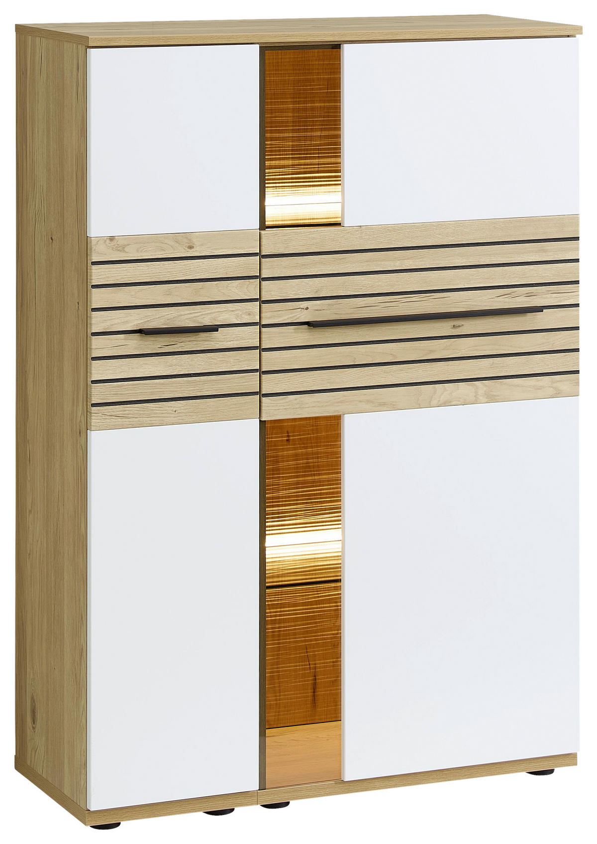 HIGHBOARD Weiß, Eichefarben  90/131/40 cm  - Eichefarben/Schwarz, KONVENTIONELL, Glas/Holzwerkstoff (90/131/40cm) - Venda