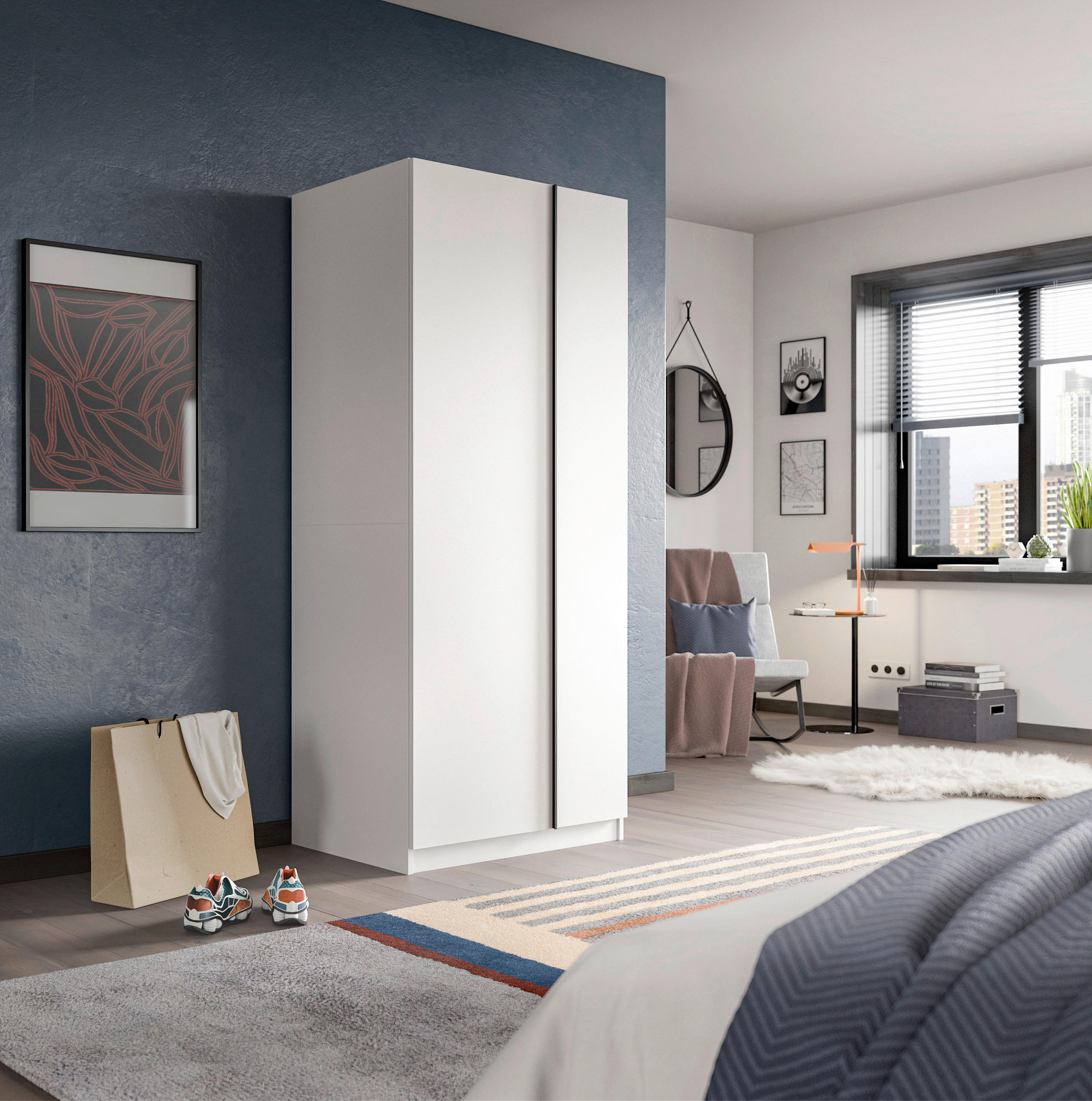 DREHTÜRENSCHRANK 80/183/53 cm,  in Weiß, 2-türig  - Schwarz/Weiß, MODERN, Holzwerkstoff/Kunststoff (80/183/53cm) - MID.YOU