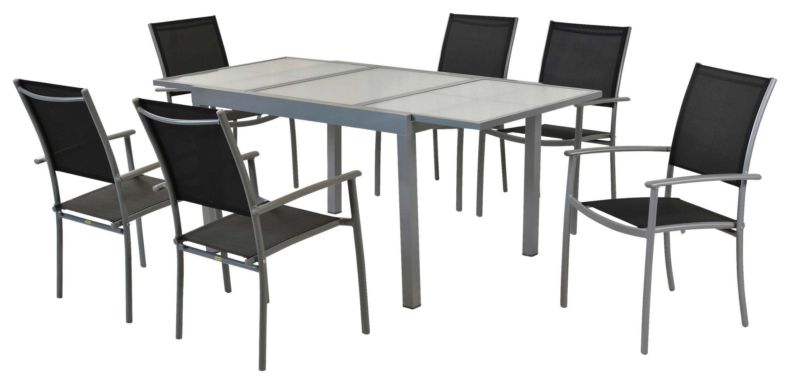 GARTENSET 7-teilig Aluminium 7-teilig  - Silberfarben/Schwarz, MODERN, Textil/Metall - Gardenson