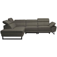 ECKSOFA in Echtleder Graubraun  - Graubraun/Schwarz, Design, Leder/Metall (225/281cm) - Celina Home