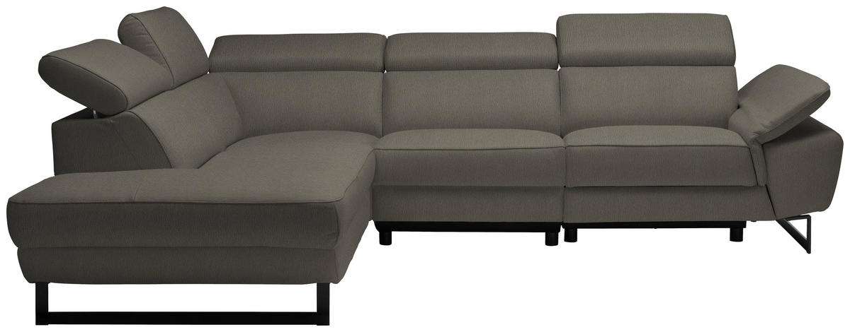 ECKSOFA in Echtleder Graubraun  - Graubraun/Schwarz, Design, Leder/Metall (225/281cm) - Celina Home