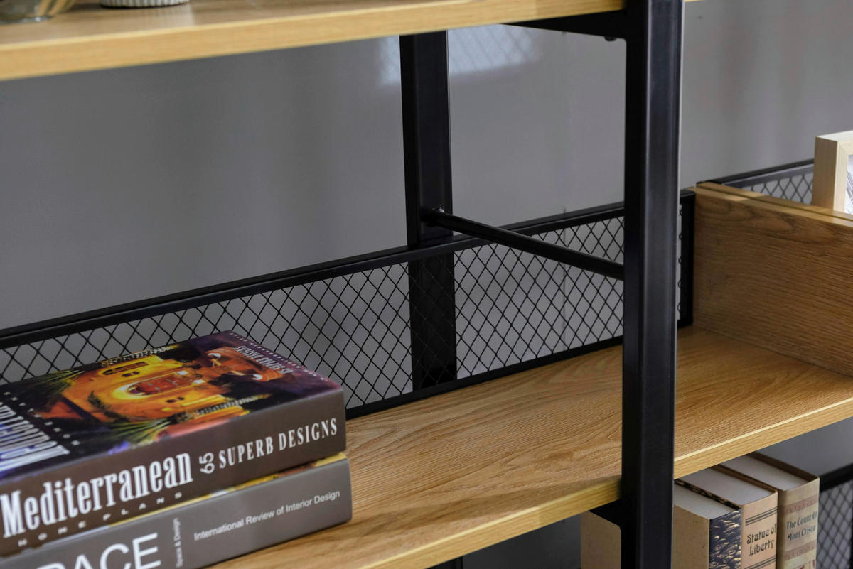 REGAL  120/180/30 cm Naturfarben, Schwarz  - Schwarz/Naturfarben, Design, Holzwerkstoff/Metall (120/180/30cm) - Livetastic