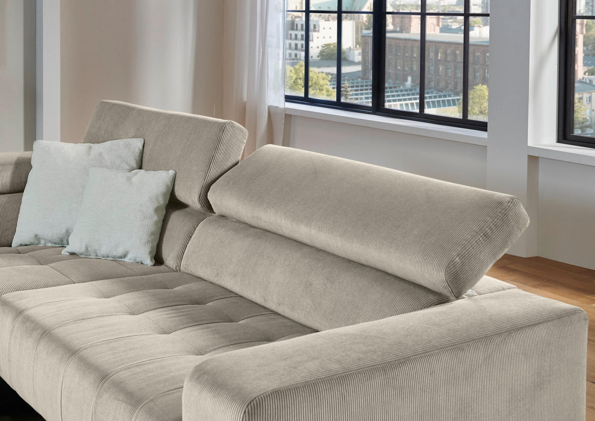 ECKSOFA Hellbraun Cord  - Hellbraun/Schwarz, Design, Textil/Metall (214/261cm) - Beldomo Style