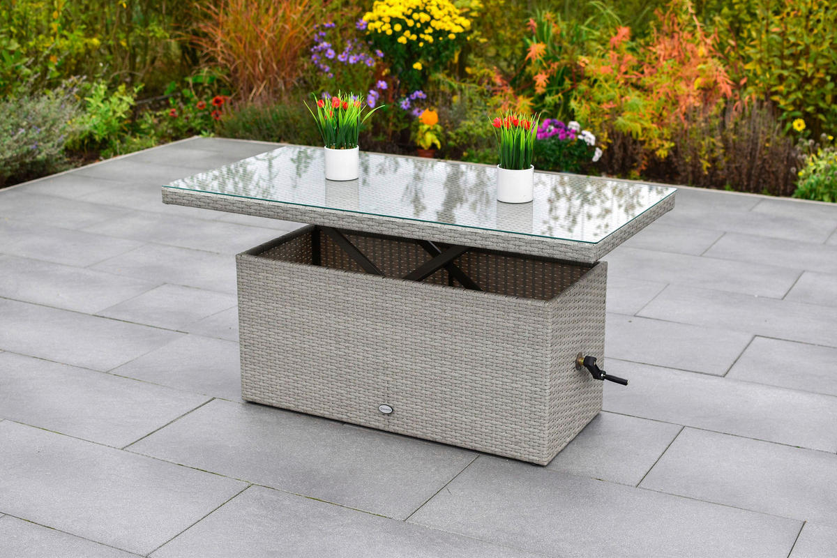 GARTENTISCH 120/60/46-68 cm Metall, Kunststoff rechteckig  - Grau, MODERN, Glas/Kunststoff (120/60/46-68cm) - Gardenson
