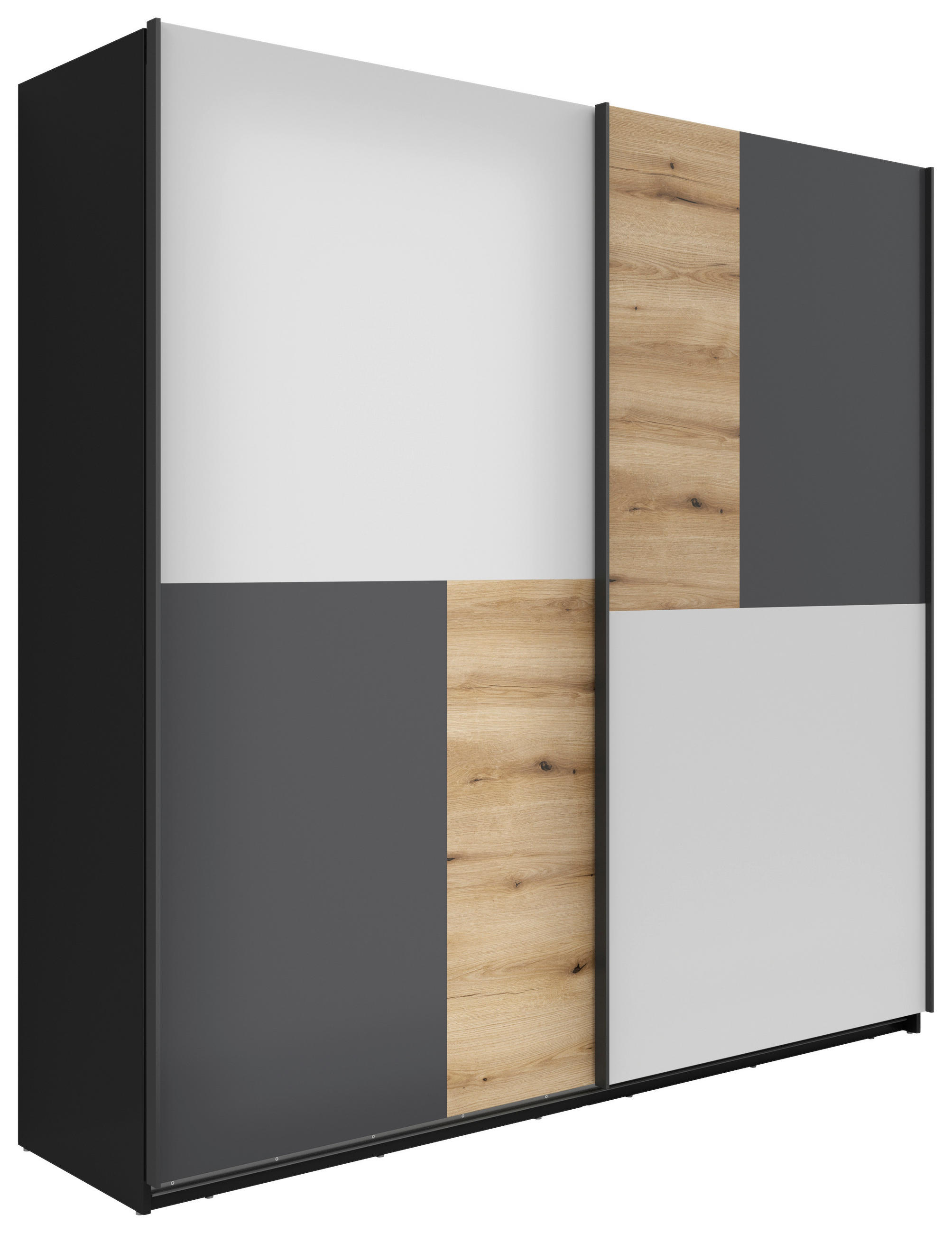 SCHWEBETÜRENSCHRANK 215/218/58 cm 2-türig Anthrazit, Schwarz, Eichefarben, Hellgrau  - Eichefarben/Anthrazit, KONVENTIONELL, Holzwerkstoff/Kunststoff (215/218/58cm) - Boxxx