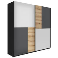 OMARA Z DRSNIMI VRATI, antracit, črna, barve hrasta, svetlo siva  - črna/barve hrasta, Konvencionalno, umetna masa/leseni material (215/218/58cm) - Xora