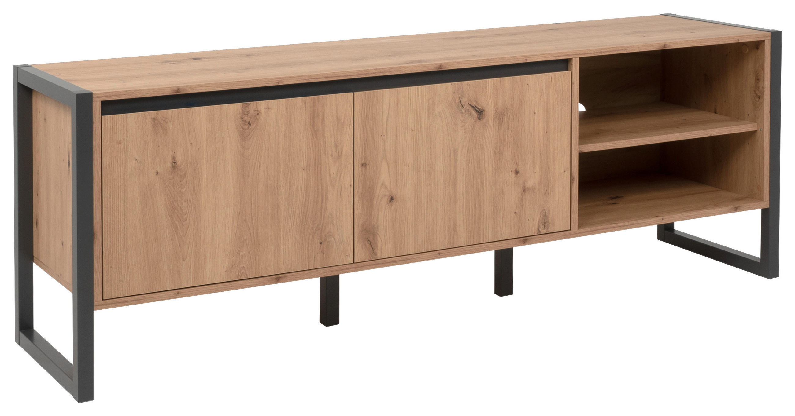 MEDIABÄNK i antracit, ekfärgad  - antracit/ekfärgad, Modern, trämaterial (160/55/40cm) - MID.YOU