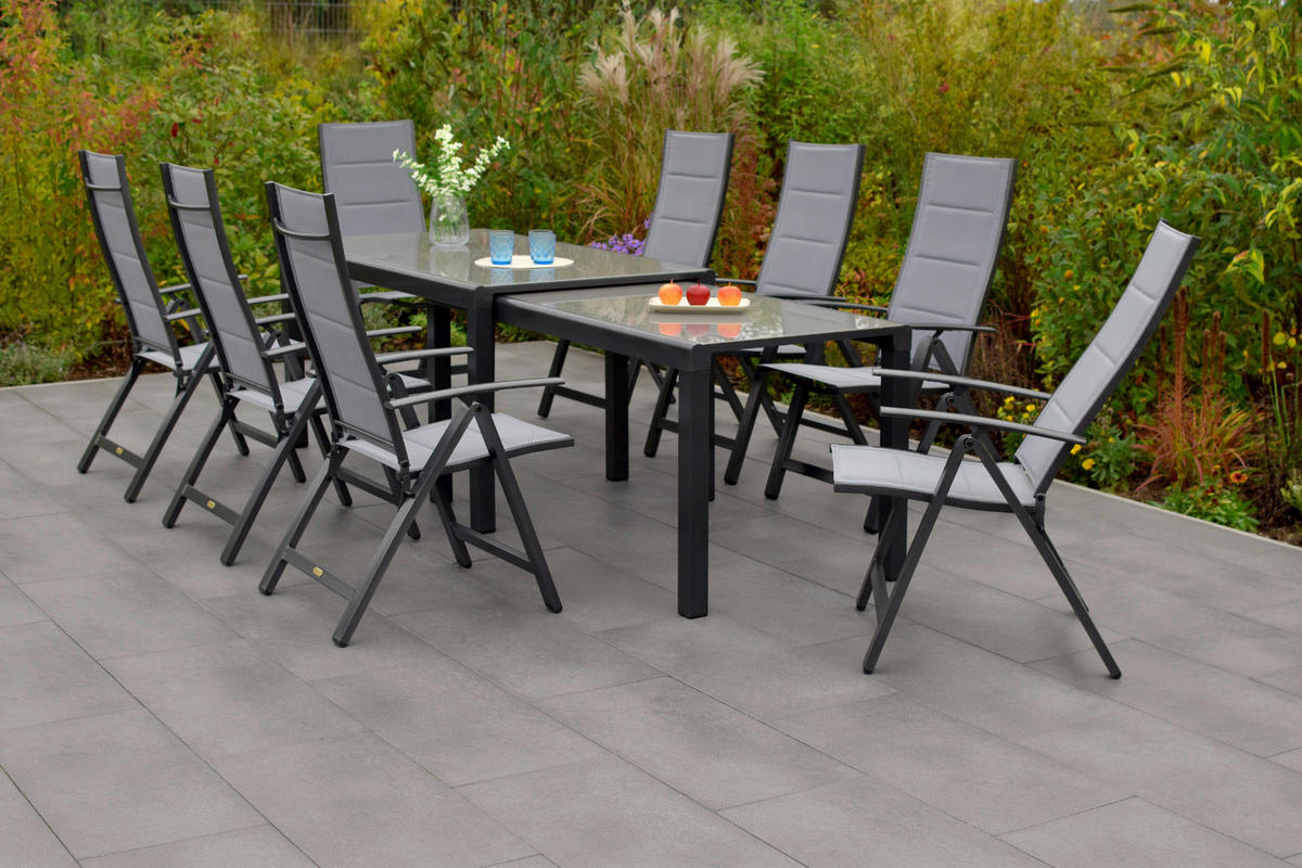 GARTENSET 9-teilig  - Graphitfarben/Grau, MODERN, Textil/Metall - Gardenson