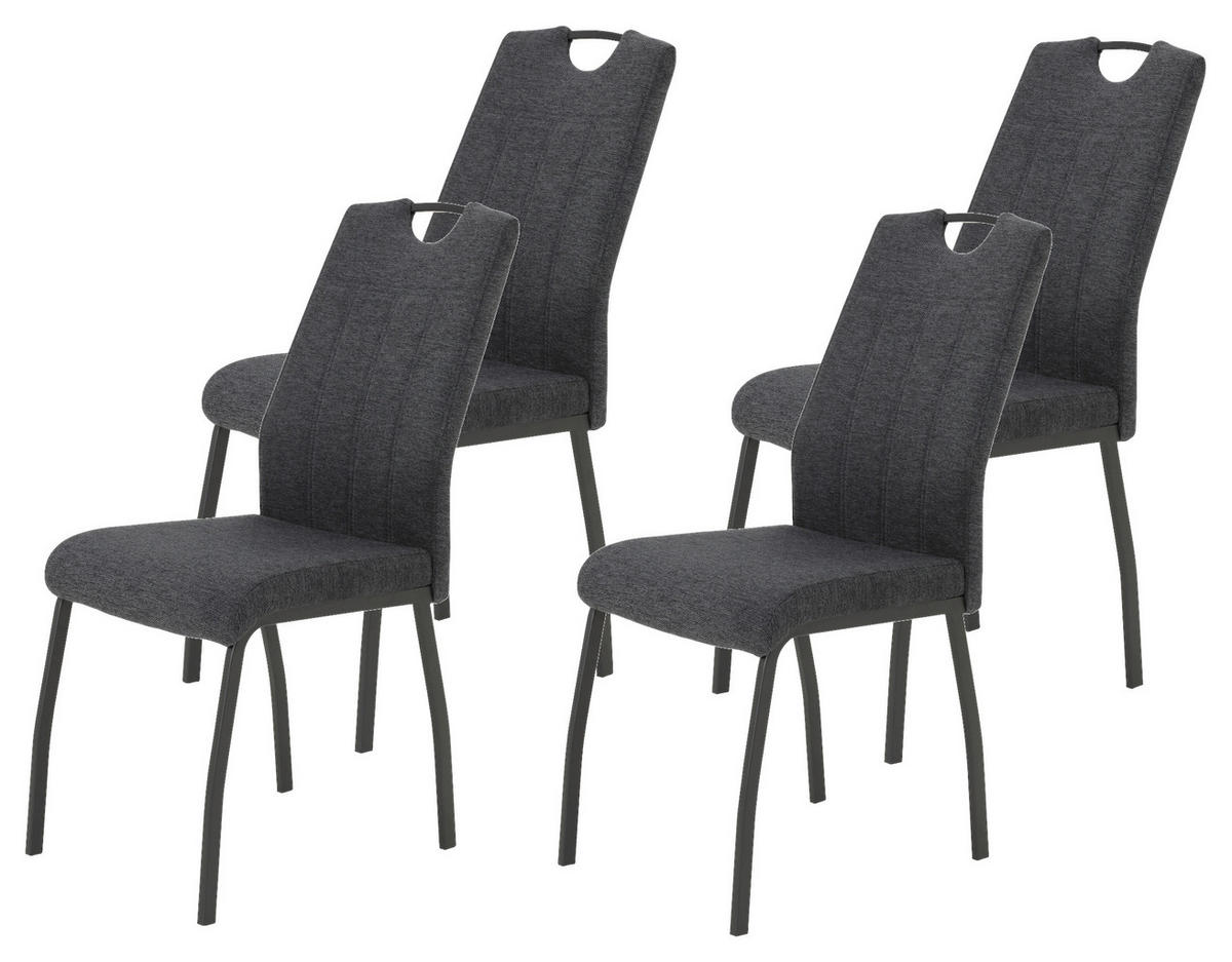STUHL-SET 4 Stück  in Stahl Webstoff  - Dunkelgrau/Anthrazit, MODERN, Textil/Metall (44/96/64cm) - MID.YOU
