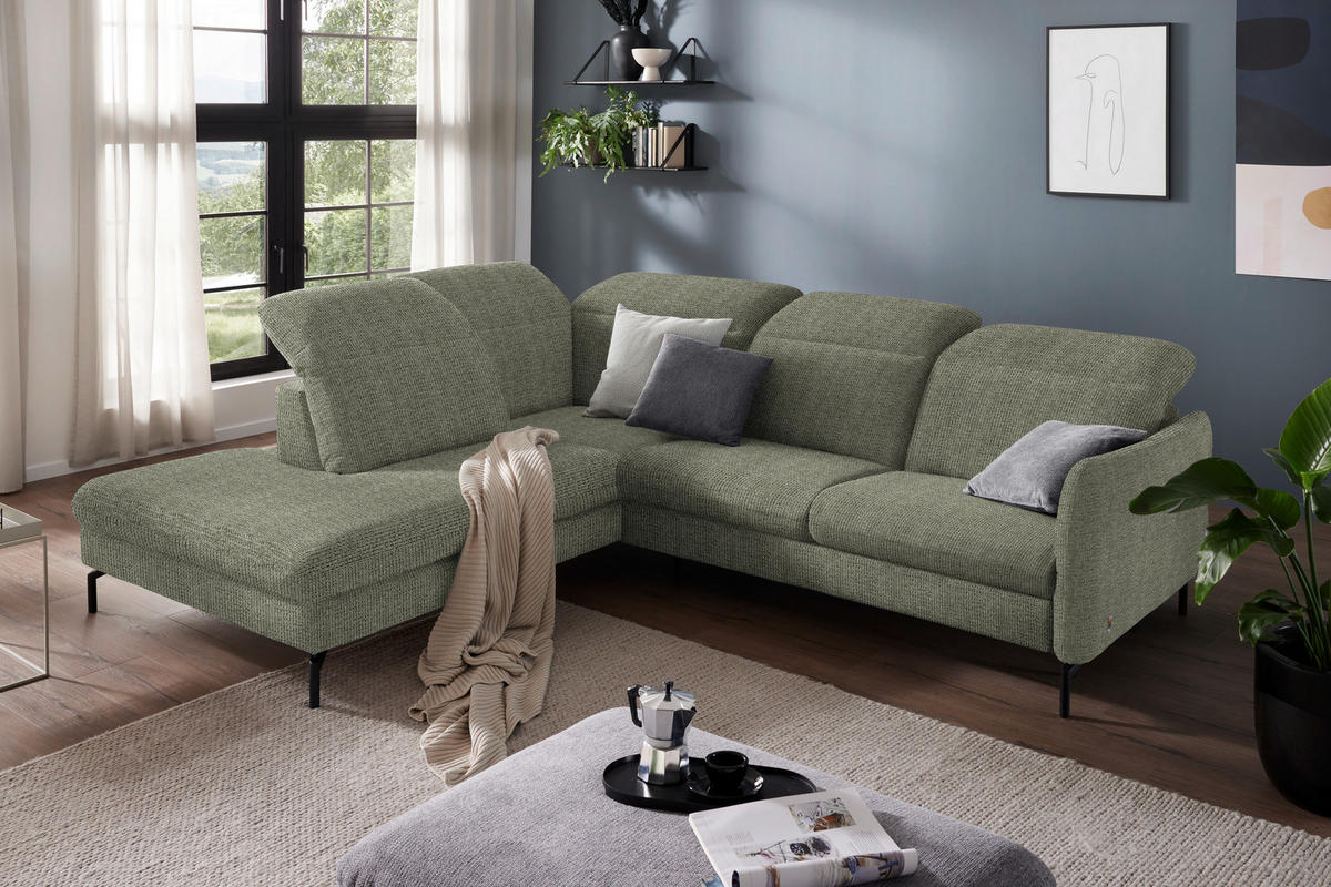 ECKSOFA in Flachgewebe Grün  - Schwarz/Grün, Design, Textil/Metall (233/299-313cm) - Dieter Knoll