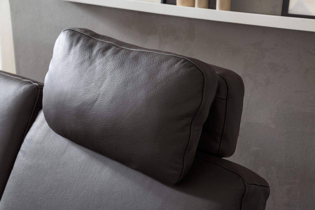 ECKSOFA in Echtleder Dunkelbraun  - Chromfarben/Dunkelbraun, Design, Leder/Metall (271/200cm) - Pure Home Lifestyle