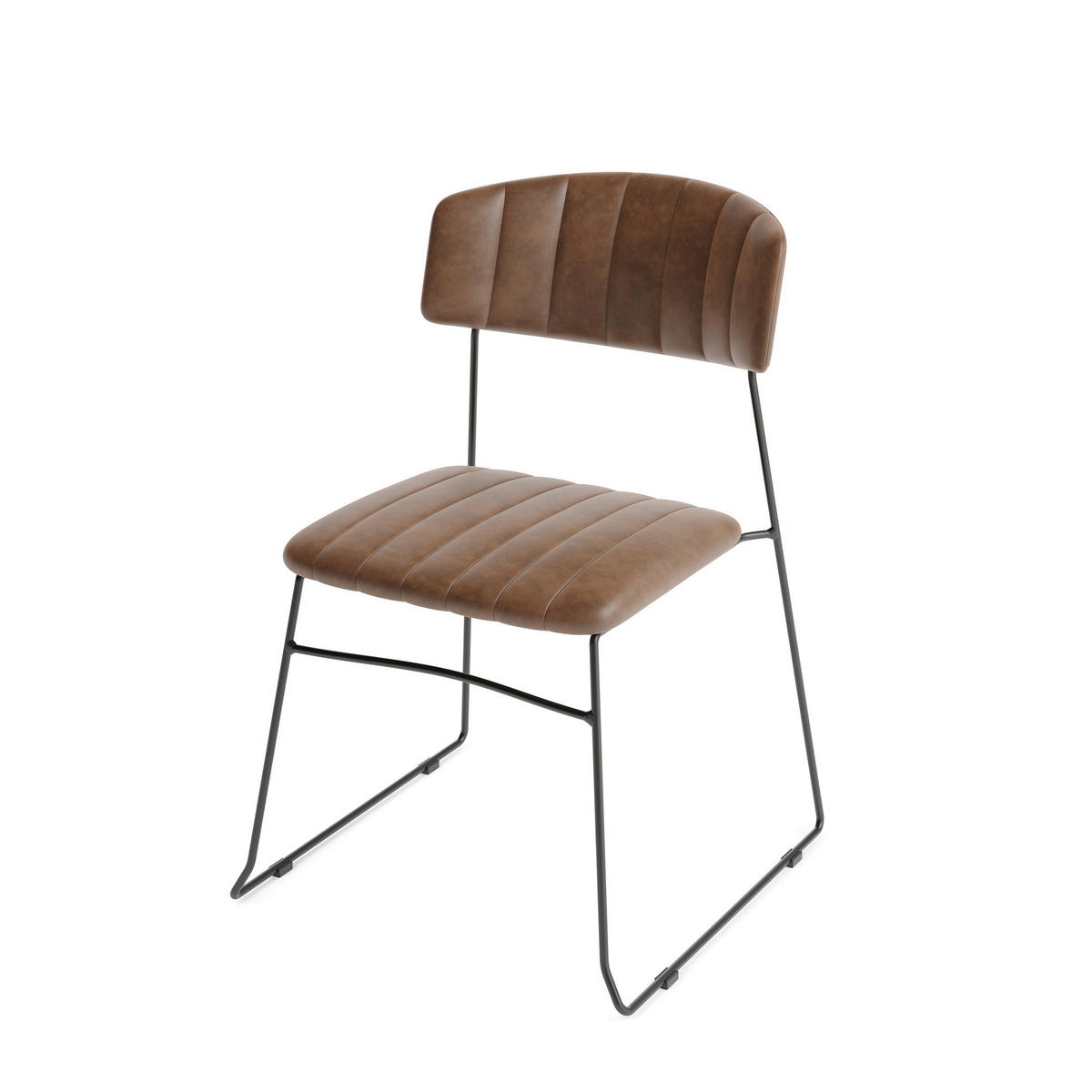 STUHL-SET 4 Stück  in Stahl  - Cognac, MODERN, Leder/Metall (48/78/57cm) - MID.YOU