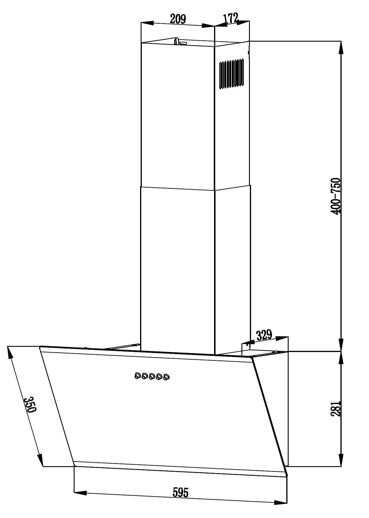 DUNSTABZUGSHAUBE S23-60 ABPY  - Schwarz/Weiß, Basics, Metall (60/104/33cm) - PKM