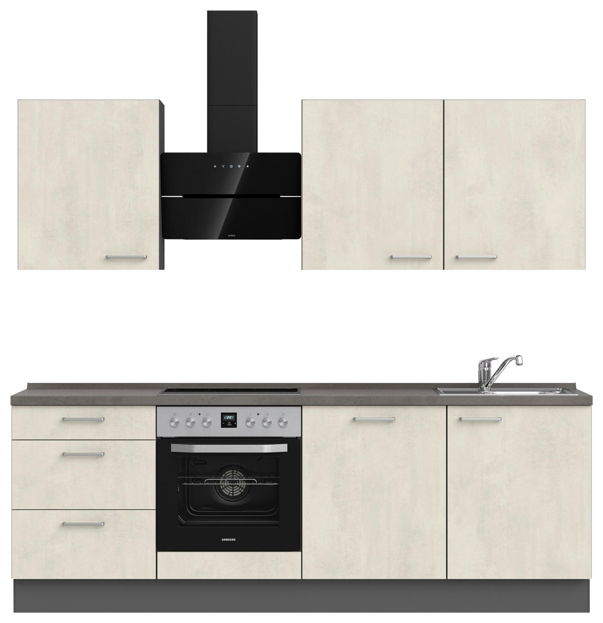 KÜCHENLEERBLOCK 240 cm   in Weiß, Schieferfarben  - Schieferfarben/Edelstahlfarben, MODERN, Holzwerkstoff/Metall (240cm) - Nobilia