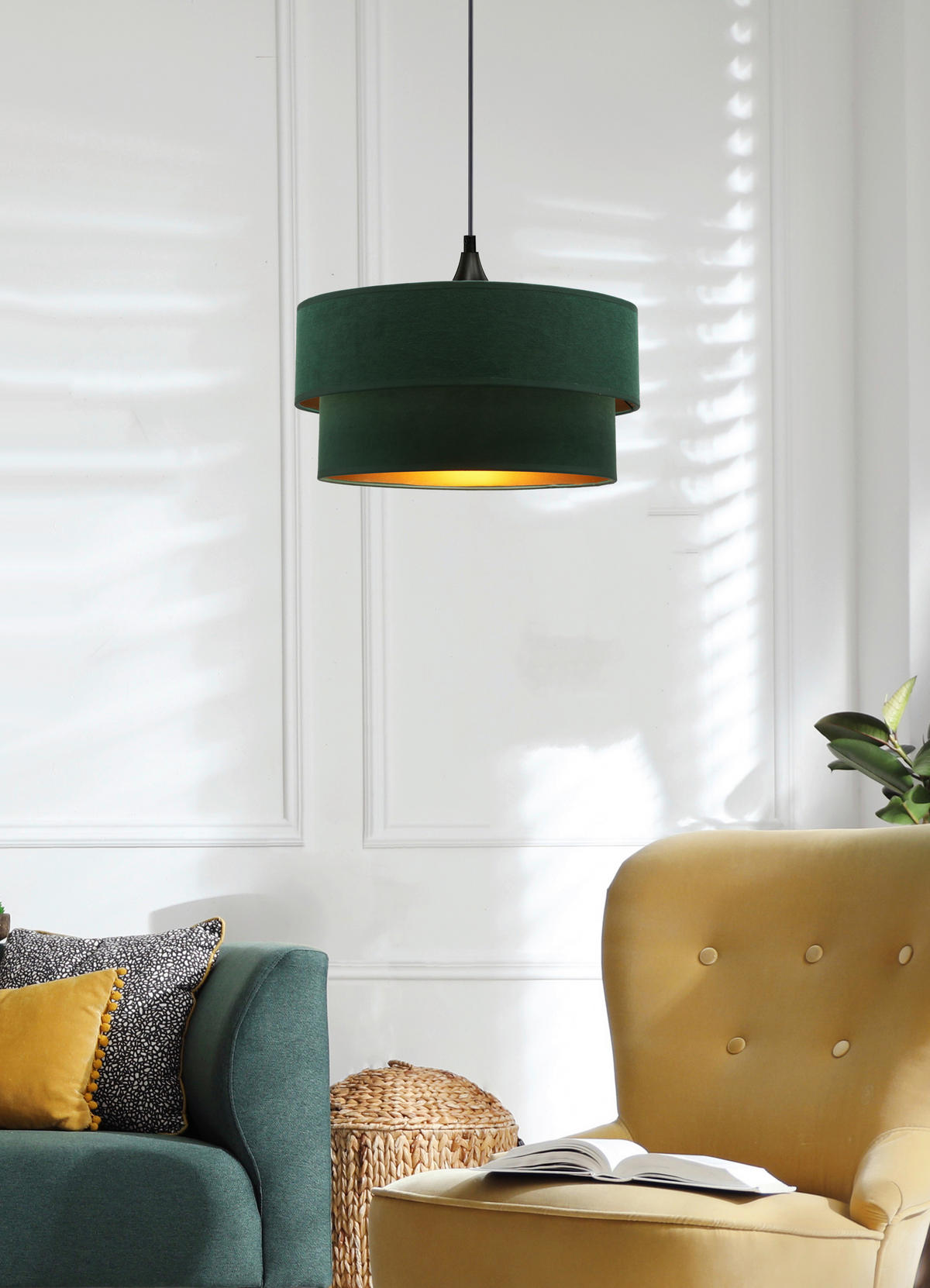 PENDELLEUCHTE Scopello 35/35/118 cm   - Dunkelgrün/Goldfarben, KONVENTIONELL, Kunststoff/Metall (35/35/118cm)