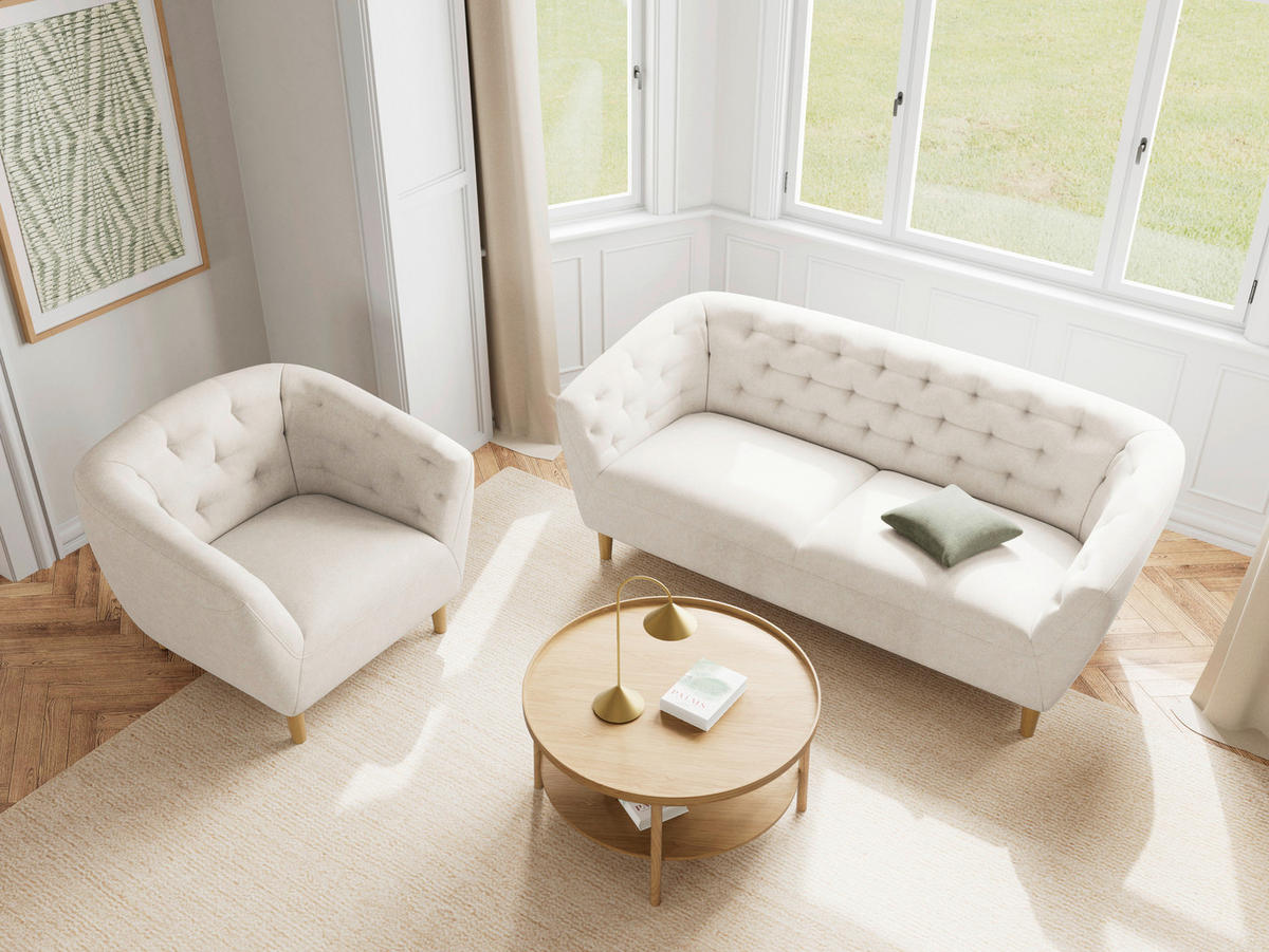 CHESTERFIELD-SESSEL Flachgewebe Beige  - Eichefarben/Beige, Trend, Holz/Textil (97/79/84cm) - Ambia Home