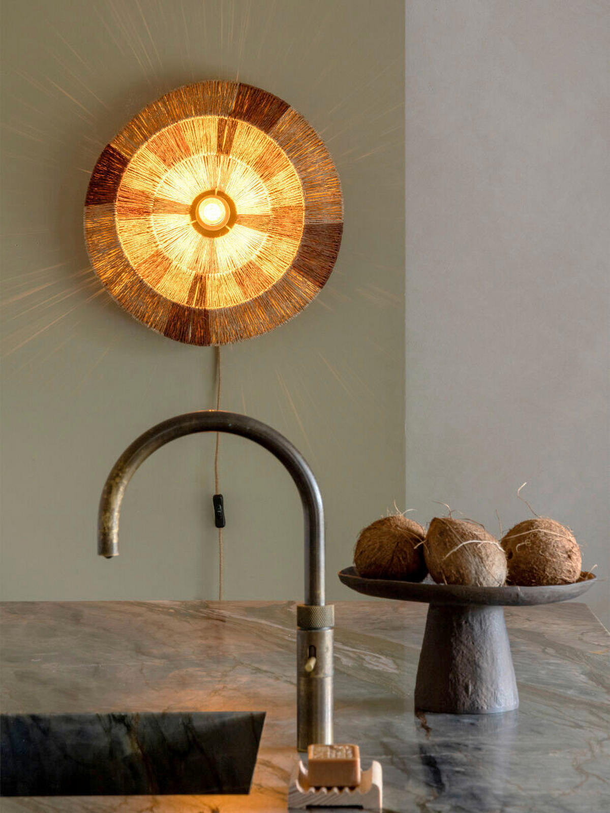 WANDLEUCHTE Good & Mojo 45/45 cm  - Hellbraun/Schwarz, Trend, Textil (45/45cm) - Good & Mojo