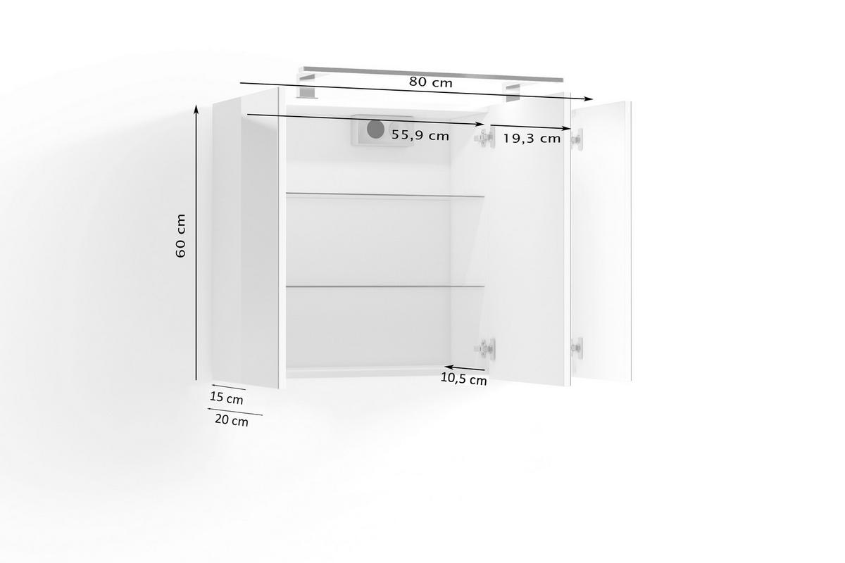 SPIEGELSCHRANK 80/60/20 cm  - Anthrazit, MODERN, Glas/Holzwerkstoff (80/60/20cm) - MID.YOU