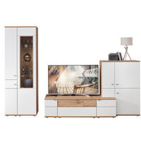 WOHNWAND  in Weiß, Alteiche  315/215/53 cm  - Alteiche/Alufarben, KONVENTIONELL, Glas/Holzwerkstoff (315/215/53cm) - Venda