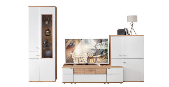 WOHNWAND  in Weiß, Alteiche  315/215/53 cm  - Alteiche/Alufarben, KONVENTIONELL, Glas/Holzwerkstoff (315/215/53cm) - Venda