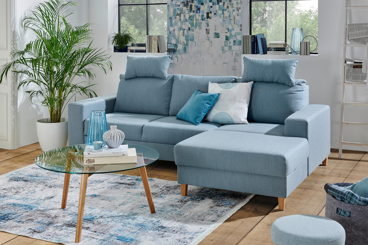 ECKSOFA Hellblau Webstoff  - Buchefarben/Hellblau, Design, Holz/Textil (260/160cm) - Ti'me