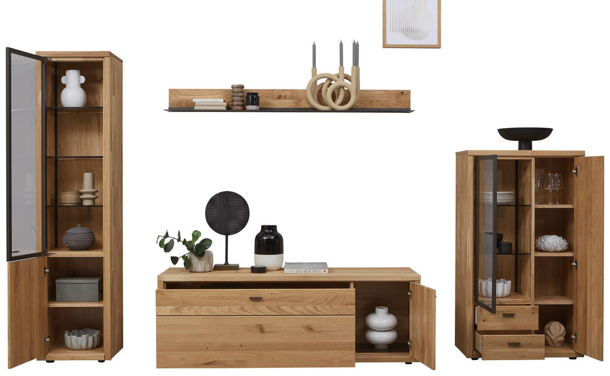 WOHNWAND  in Dunkelgrau, Wildeiche 324/202/45 cm  - Wildeiche/Dunkelgrau, Design, Glas/Holz (324/202/45cm) - Valnatura
