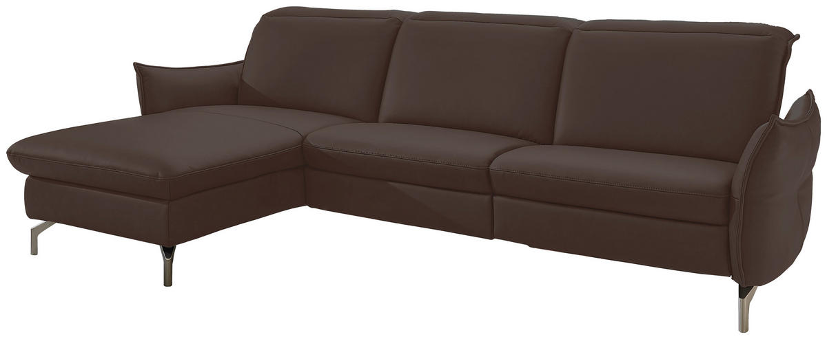 ECKSOFA in Lederlook (vegan) Dunkelbraun  - Dunkelbraun/Nickelfarben, Modern, Textil/Metall (179/233cm) - Livetastic