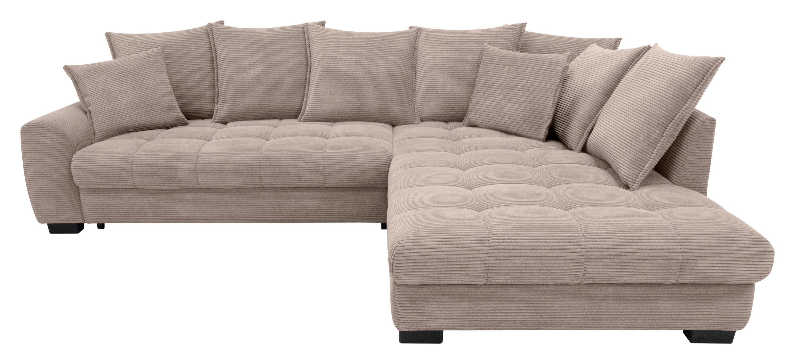 ECKSOFA Taupe Cord Rückenkissen, Armlehnenkissen, Bettkasten, Schlaffunktion, Rücken echt, Liegefläche im Originalstoff  - Taupe/Schwarz, KONVENTIONELL, Kunststoff/Textil (304/212cm) - Carryhome