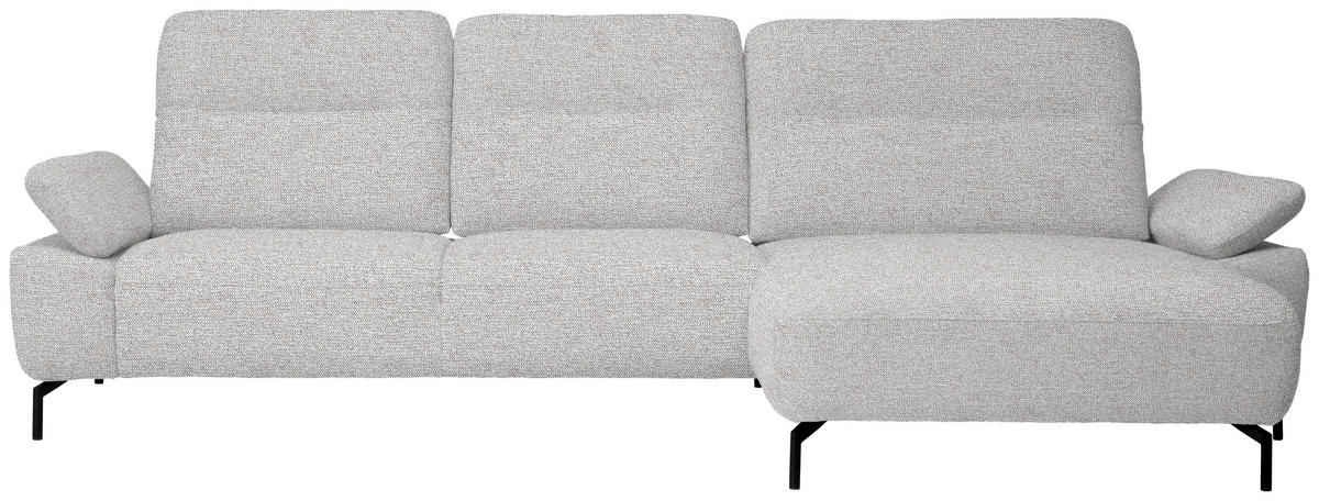 ECKSOFA in Flachgewebe, Chenille Ecru  - Ecru/Schwarz, Design, Textil/Metall (318/165cm) - Xora