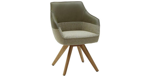ARMLEHNSTUHL in Flachgewebe Echtleder naturbelassen - Eichefarben/Beige, Design, Leder/Holz (62/85/67cm) - Ambiente