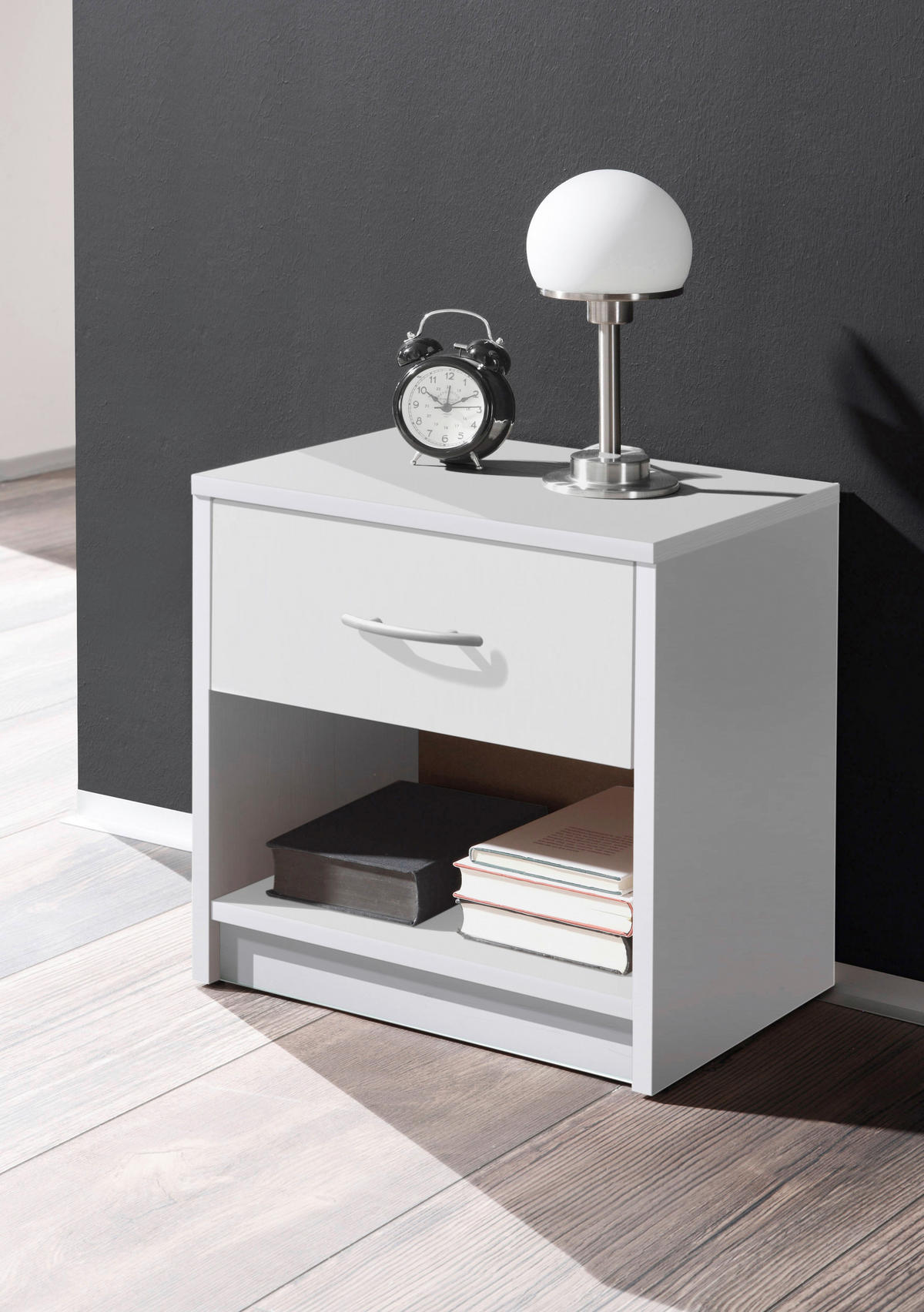 NACHTTISCH 39/41/28 cm  in Weiss  - Weiss/Silberfarben, Basics (39/41/28cm) - P & B