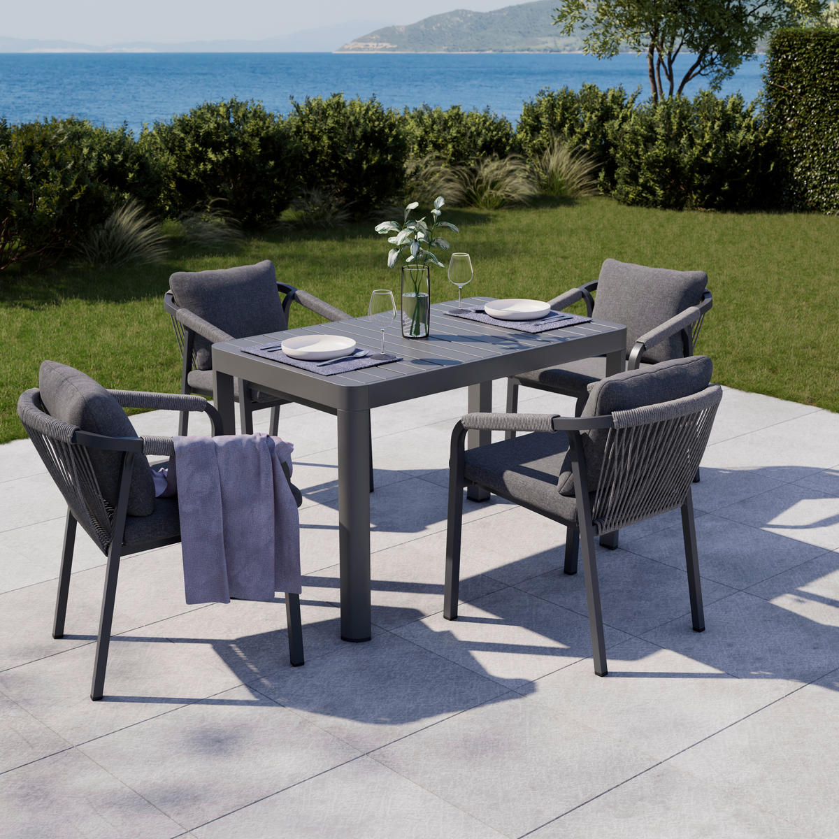 ZAHRADNÍ STŮL, kov, 117/162/75,5/70 cm - antracitová, Moderní, kov (117/162/75,5/70cm) - Ambia Garden