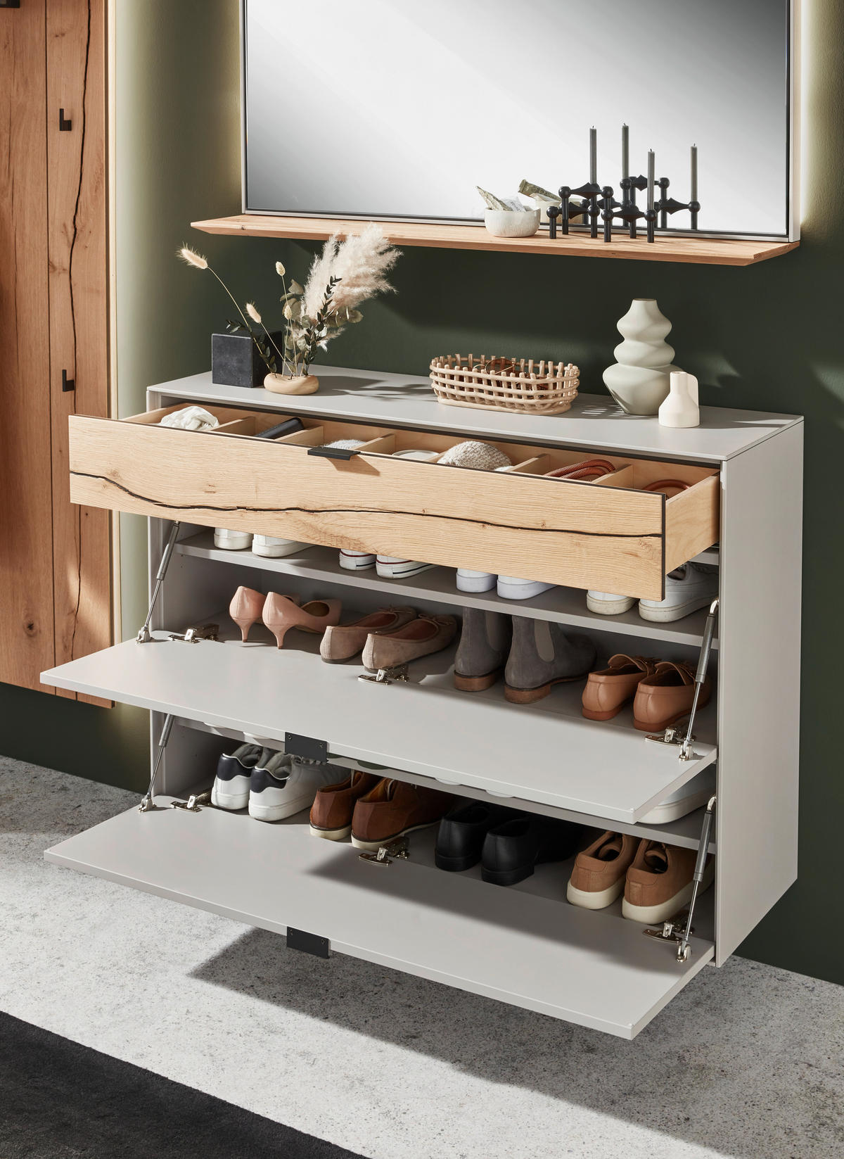 GARDEROBE 4-teilig  in 265,7/205,5/37,1 cm  - Wildeiche/Grau, Design, Glas/Holz (265,7/205,5/37,1cm) - Dieter Knoll