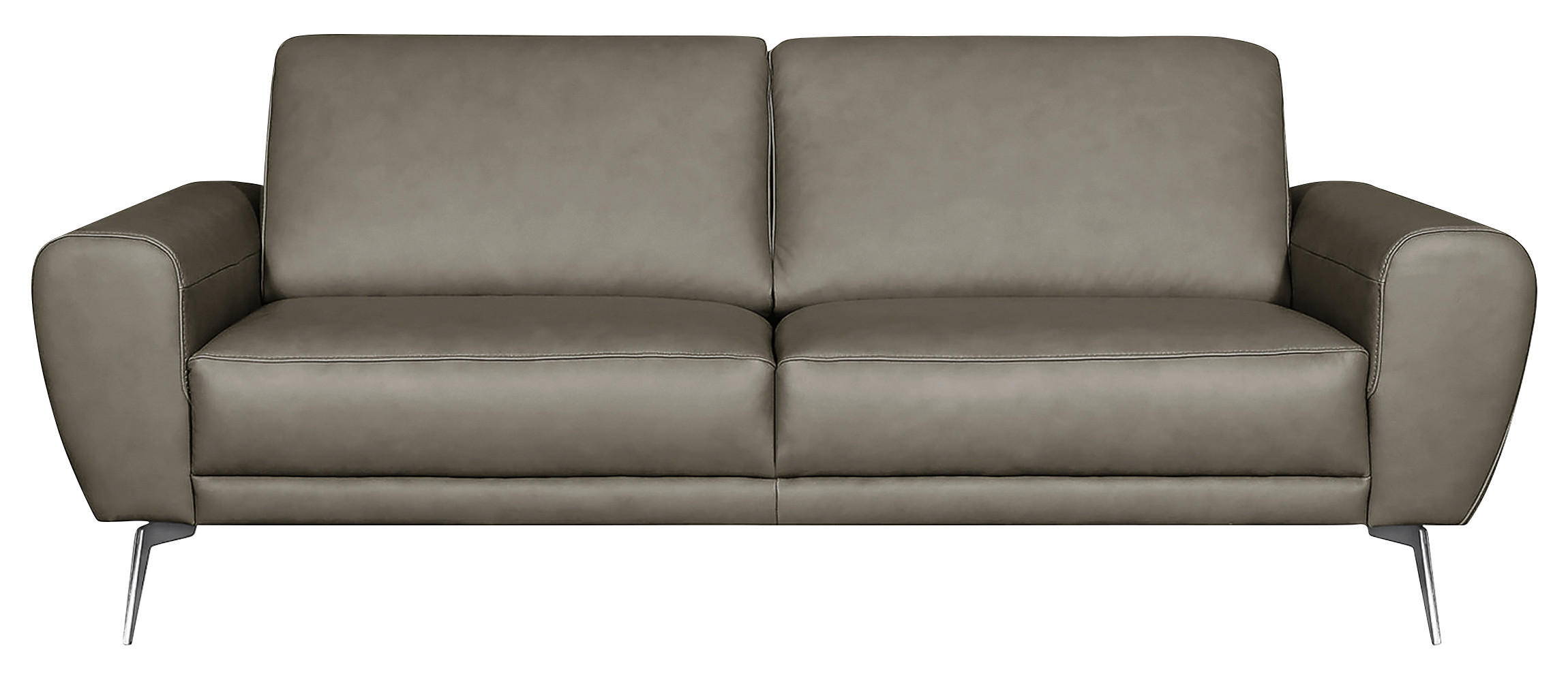 3-SITZER-SOFA in Echtleder Grau  - Chromfarben/Grau, Design, Leder/Metall (207/85/92cm) - Livetastic