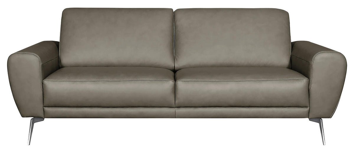 3-SITZER-SOFA Echtleder Grau  - Chromfarben/Grau, Design, Leder/Metall (207/85/92cm) - Livetastic