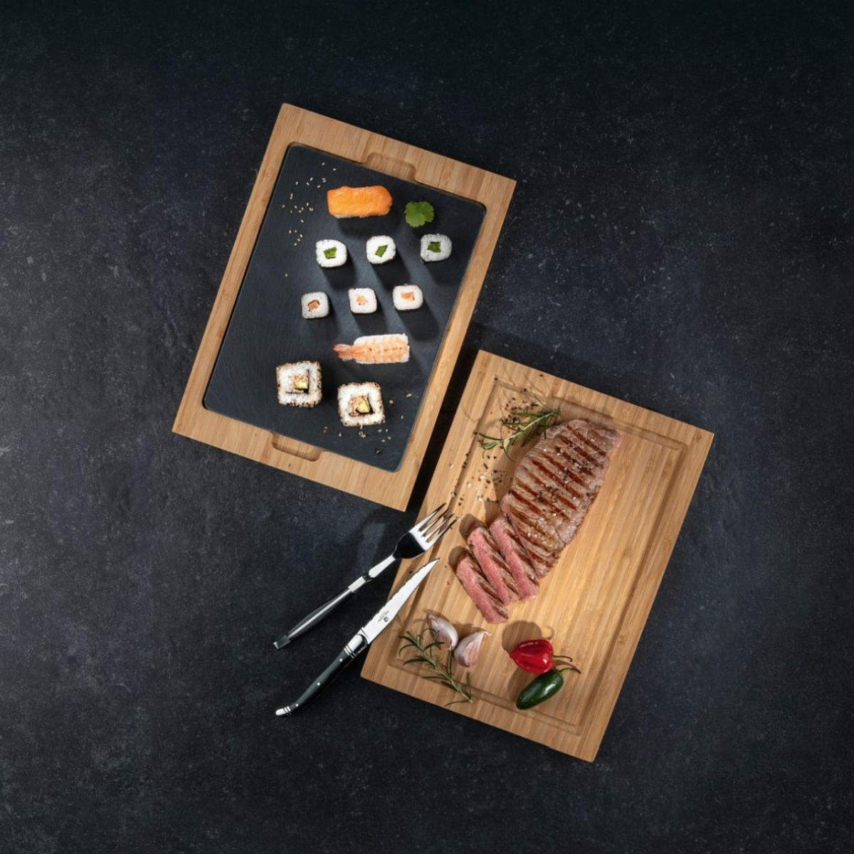 KÍNÁLÓTÁLCA   34/24/2 cm  - natúr színű/antracit, Basics, kő/fa (34/24/2cm) - Käfer