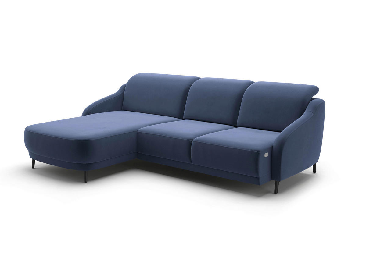 ECKSOFA BLUES V Blau Samt  - Blau/Schwarz, MODERN, Textil/Metall (191/271cm) - Sit & More