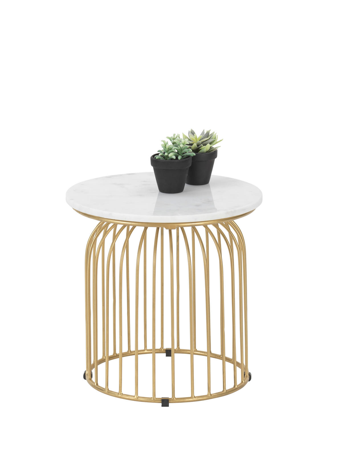 Masă Auxiliară din metal, piatră, 40/40/40 cm - alb/auriu, Trend, metal/piatră (40/40/40cm) - Ambia Home